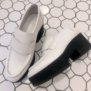White Platform Loafer Shoes for Women
